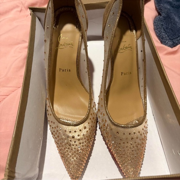 Christian Louboutin Glittering Gold Mesh Heels - Picture 2 of 5